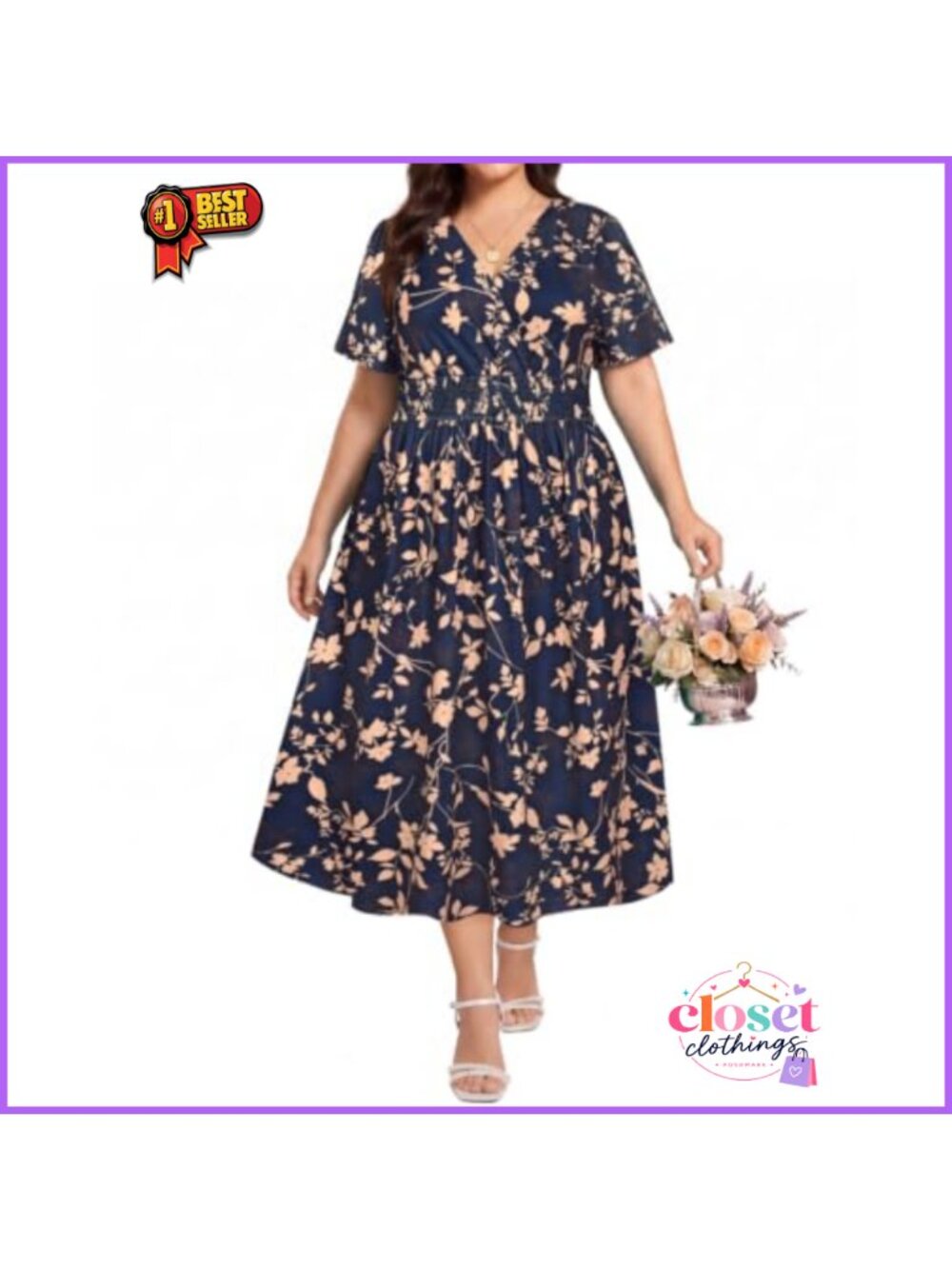 Plus Size Floral Maxi Dress V-Neck Smocked Waist Boho Beach Summer